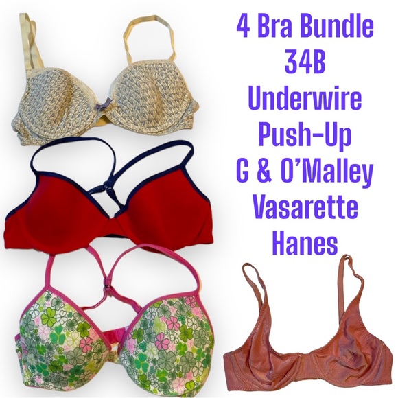 4 x 34B Bras Push-Up Cotton Blend Hanes Gilligan OMalley Convertible Racerback - Picture 1 of 11